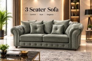 Grey 3 Seater Sofa with Cushions for Modern Living Room