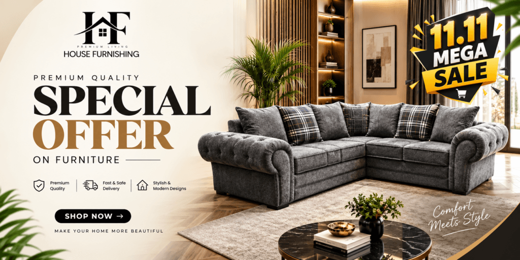 House Furnishing 11.11 Mega Sale – Premium Grey Corner Sofa and Furniture Special Offers